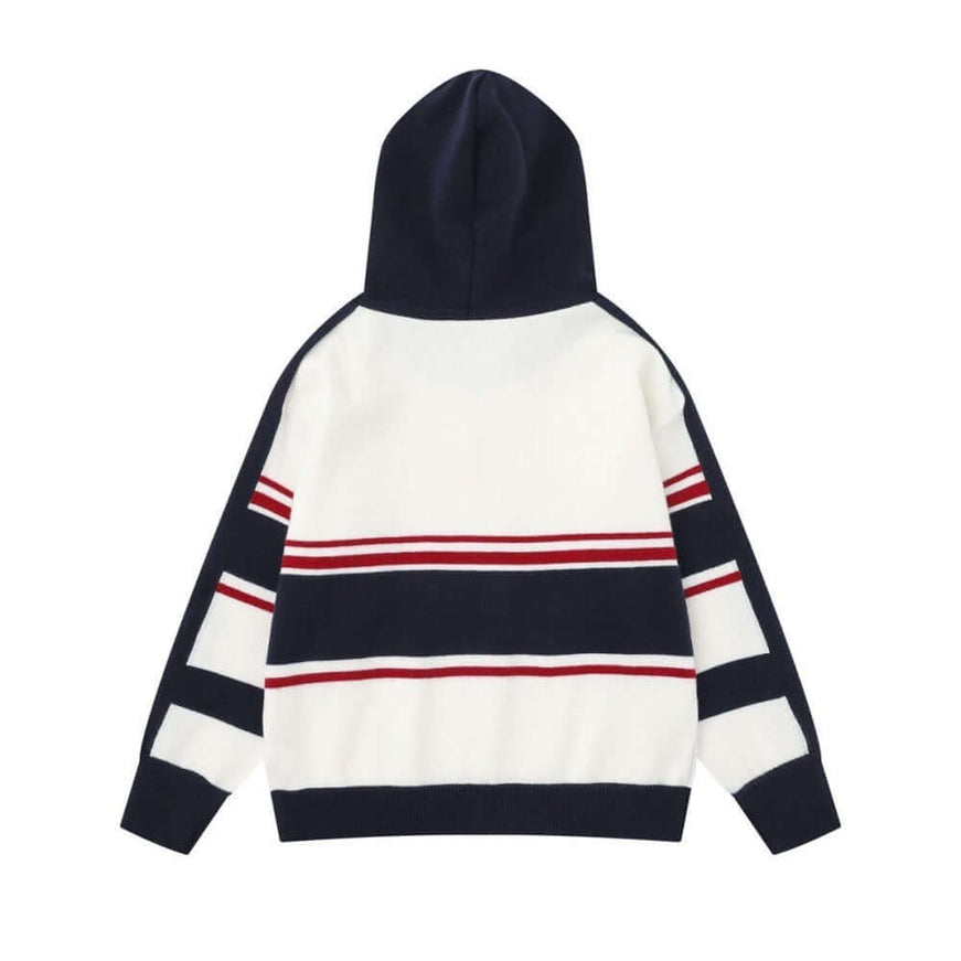 Black paneleded patchwork hooded sweater with Grozavu logo