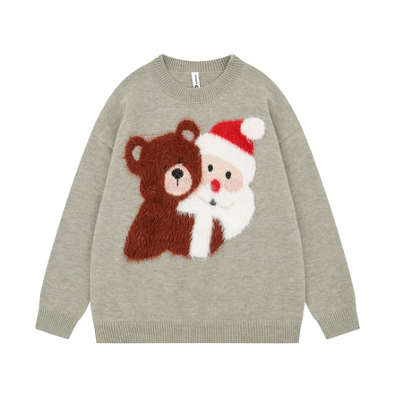 Christmas Cartoon Teddy Bear Loose Fit Sweater