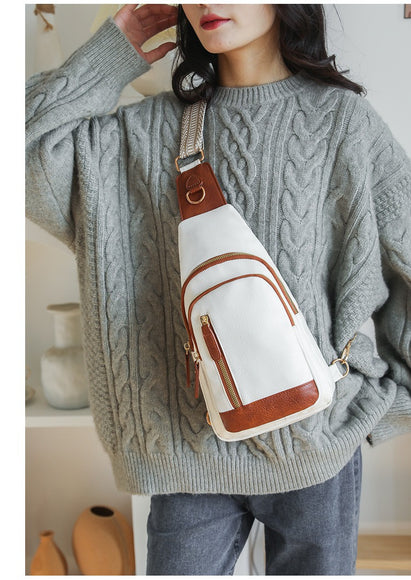 Rucsac Retro Versatil din Piele Moale cu Textură pentru Piept