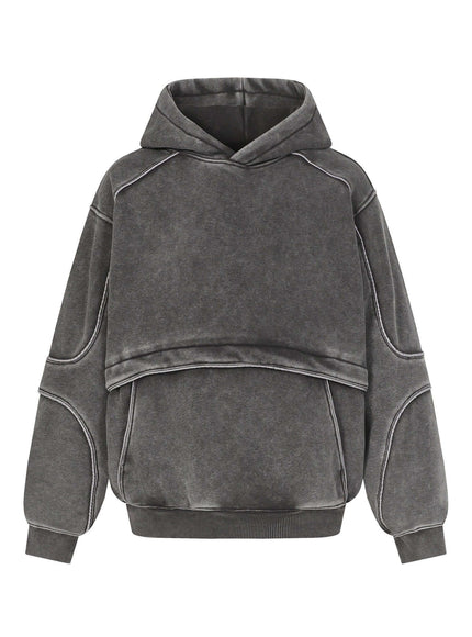 Dark gray washed hooded sweatshirt with Grozavu logo