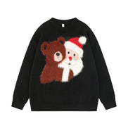 Christmas Cartoon Teddy Bear Loose Fit Sweater