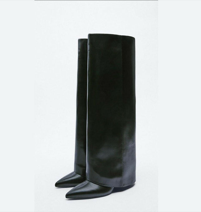 Grozavu: Women's Knee-High Wedge Heel Boots, Pointed Toe at €156.99