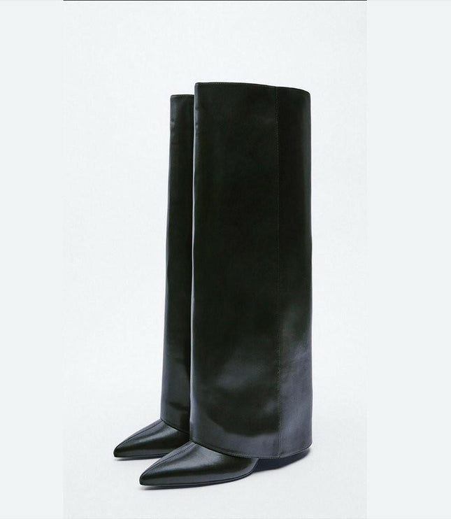Grozavu: Women's Knee-High Wedge Heel Boots, Pointed Toe