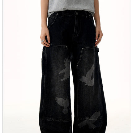 Taube Druck Weite Beinform Jeans – Lockere Passform