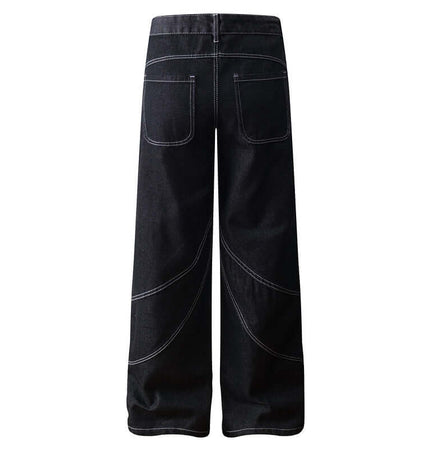 Back view of Street Vibe Straight Jeans – Loose Fit featuring a loose straight-leg cut and classic black wash.