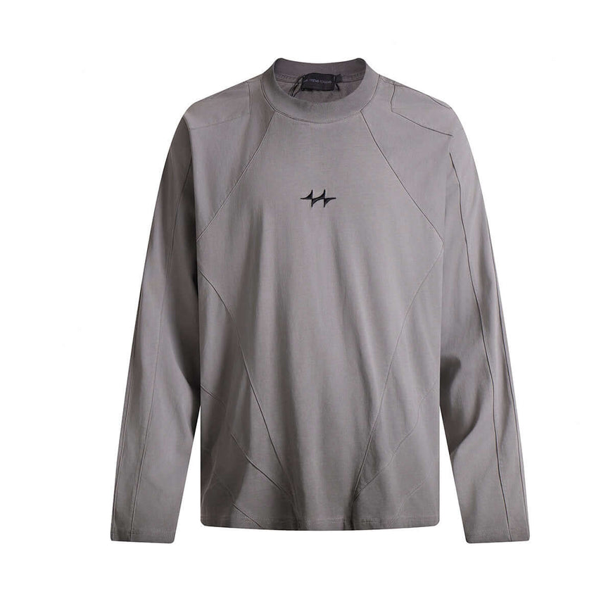 Model wearing Washed Gray splicing fringed hoodie by Grozavu