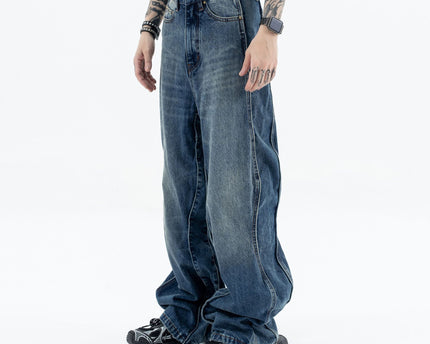 Men's Wave Pants Water Washed Distressed Loose Straight