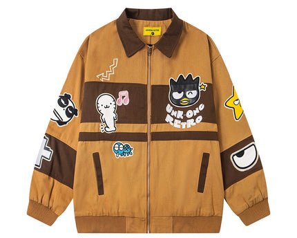 Retro Muted Street Style Fun Cartoon Embroidered Jacket