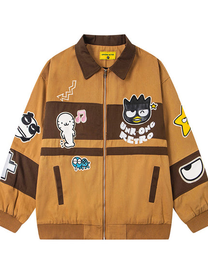 Retro Muted Street Style Fun Cartoon Embroidered Jacket