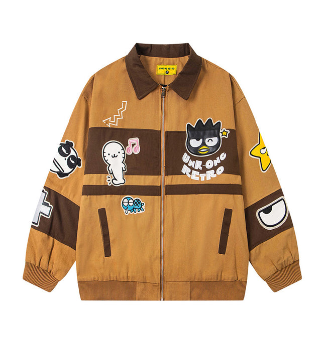 Cartoon Embroidery Patchwork Jacket
