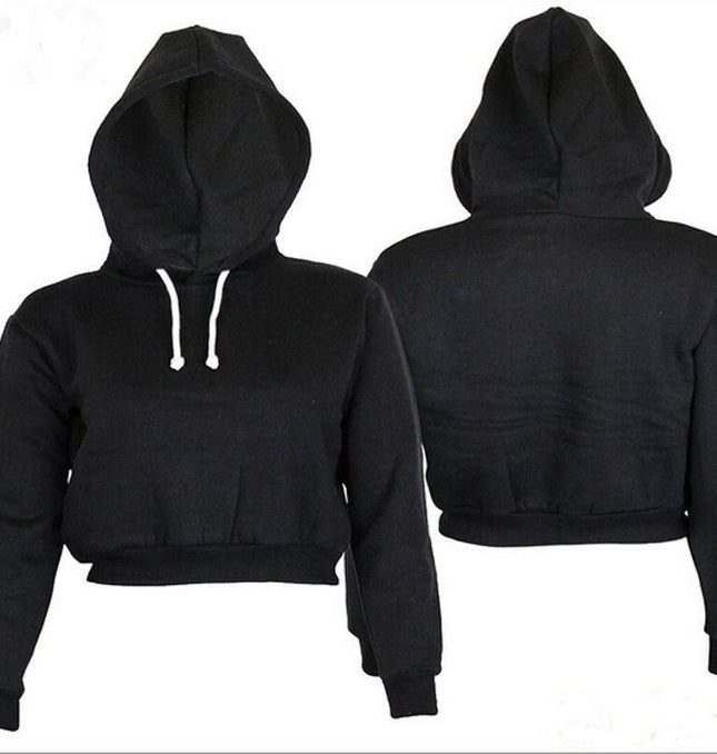 Grozavu's Solid Crop Hoodie: Casual Long Sleeve Hooded Pullover for Women at €30.99