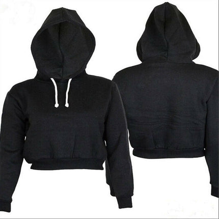 Grozavu's Solid Crop Hoodie: Casual Long Sleeve Hooded Pullover for Women at €30.99