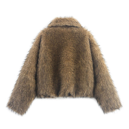 Veste zippée en shearling camel – Coupe régulière
