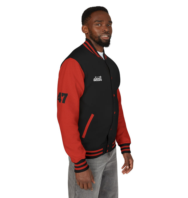 Unisex Heavyweight Letterman Jacket with Retro Motorcycle Design – Perfect for Spirit Events & Everyday Style