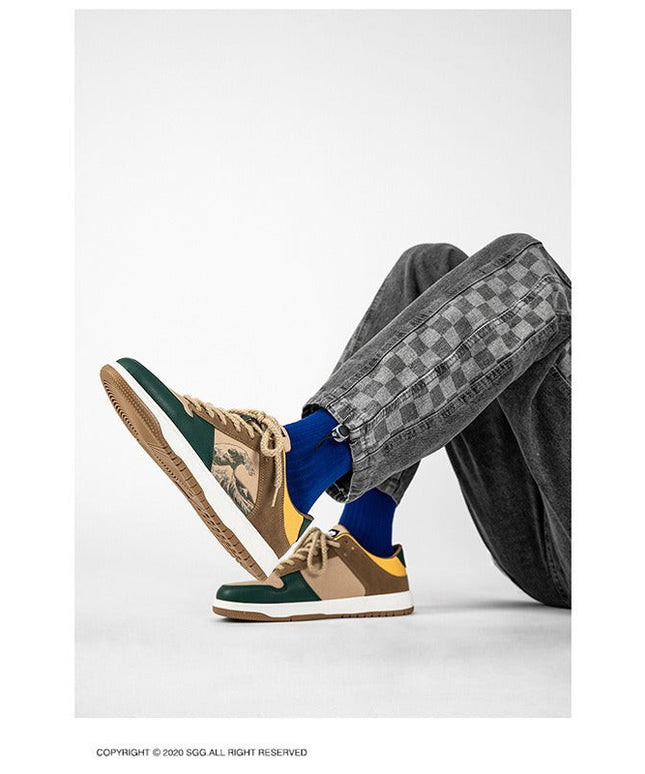 Grozavu's New Men's Printed Board Shoes: Casual Retro Style