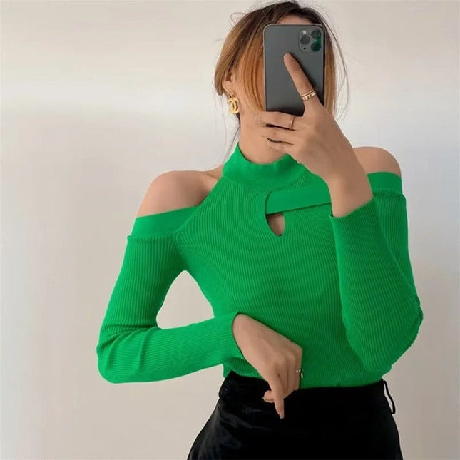 Sleek Sophistication: Grozavu's Off-Shoulder Bodycon Sweater!
