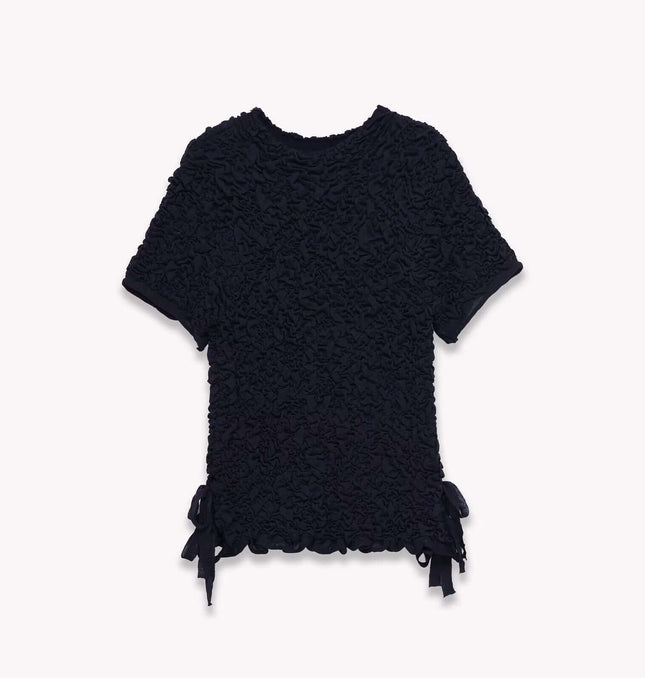 Texture Knitted Bow Round Neck Top