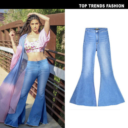 Grozavu Retro High-Waist Wide-Leg Flare Denim Pants at €39.00