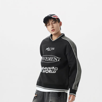 Waterproof Sports V-Neck Long Sleeve Shirt Black White