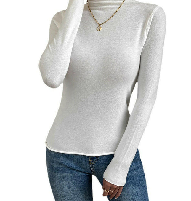 Grozavu's White High Neck Slim Fit Knitwear: Comfortable Long Sleeve Sweater at €30.99