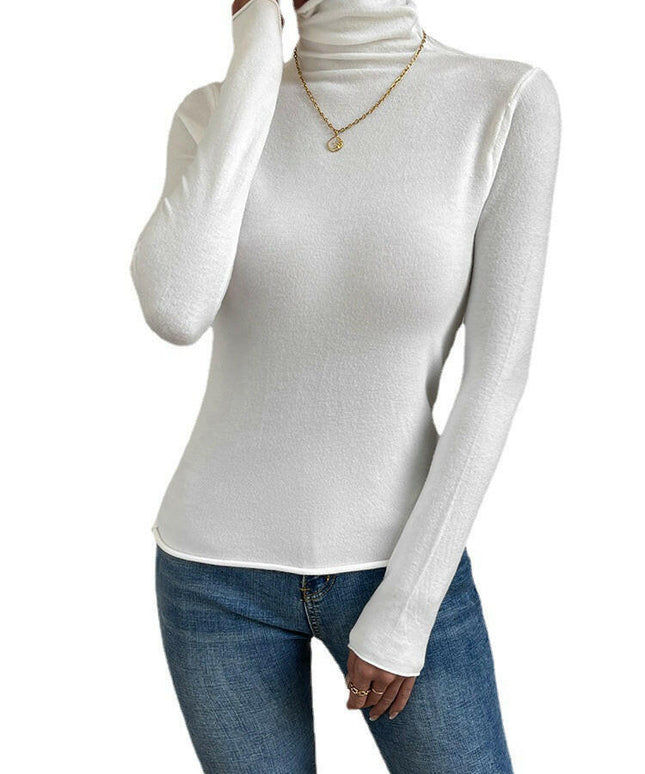 Grozavu's White High Neck Slim Fit Knitwear: Comfortable Long Sleeve Sweater