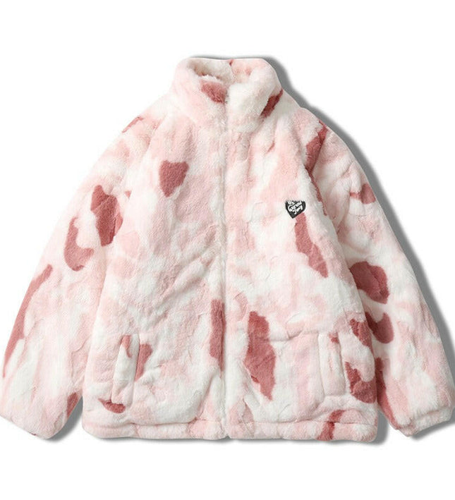 Chic Winter Tie-Dye: giacca di peluche imitazione coniglio unisex per vibrazioni di strada giapponesi!