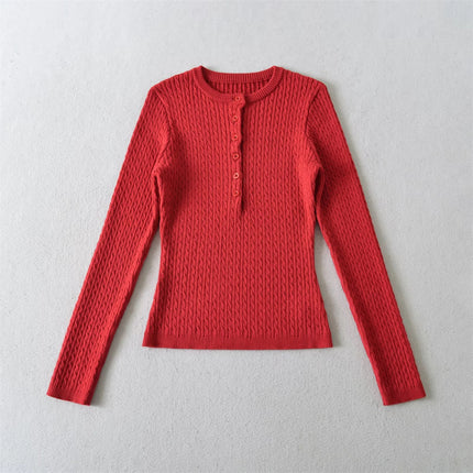Round Neck Half-Button Knit Sweater – Slim Fit Basic Top
