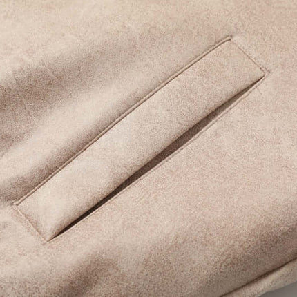 Close-up of the soft fabric and pocket detail of the Faux Fur Hooded Jacket – Street Style.