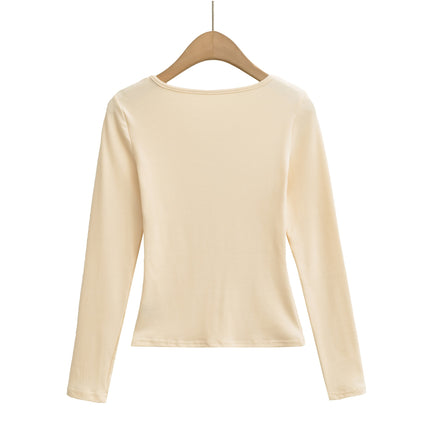 Top de manga larga ajustado con escote en V – Chic dulce y picante