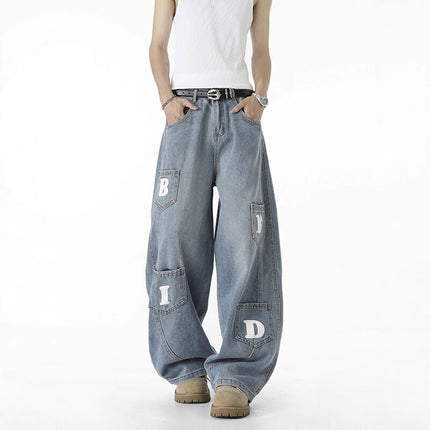 Pantalones Multi-Bolsillo Cortados con Cuchillo Retro – Ajuste Holgado de Calle