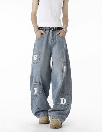 Multi-pocket Washed Knife-cut Pants for Men and Women Autumn American Retro Distressed Jeans, Loose Wide-leg Floor-length Trousers