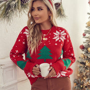 Pull de Noël pour femmes – Pull en tricot avec arbre brodé et flocon de neige