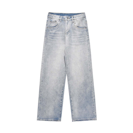 Washed Micro Flared Jeans – Loose Fit in vintage washed blue denim, featuring a straight leg and comfortable mid-rise waist.