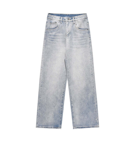 Washed Micro Flared Jeans – Loose Fit in vintage washed blue denim, featuring a straight leg and comfortable mid-rise waist.
