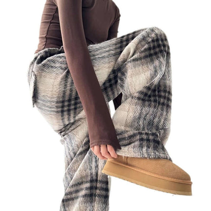 Kariertes Flanell Fleecegefütterte Winterhose