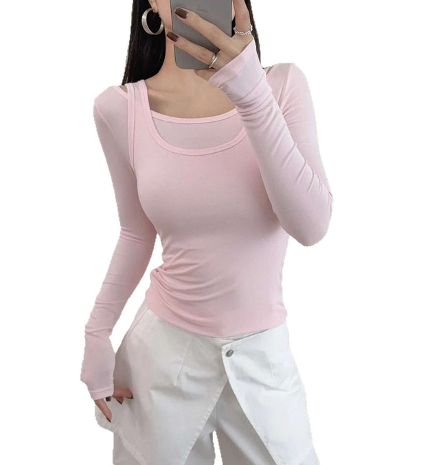 Square Neck Slim Fit Long Sleeve Top