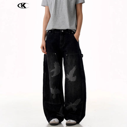 Taube Druck Weite Beinform Jeans – Lockere Passform