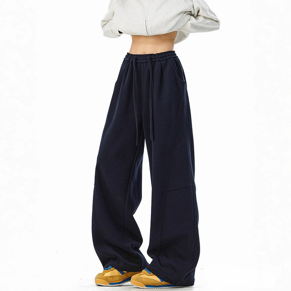 Retro Deconstructed Knife-Edge Sweatpants Unisex Winter Fashion High-Drape Versatile Casual Pants Heavyweight Wide-Leg Athletic Pants
