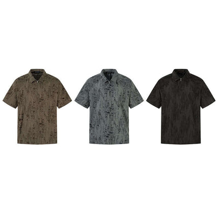 Distressed Short Sleeve Shirt - Loose Fit in three colors: brown, gray, and black. Modern streetwear style for summer.