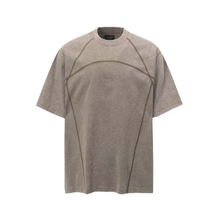 Retro Washed Distressed Topstitching Letter Print Short Sleeve T-Shirt Unisex Loose Casual Top