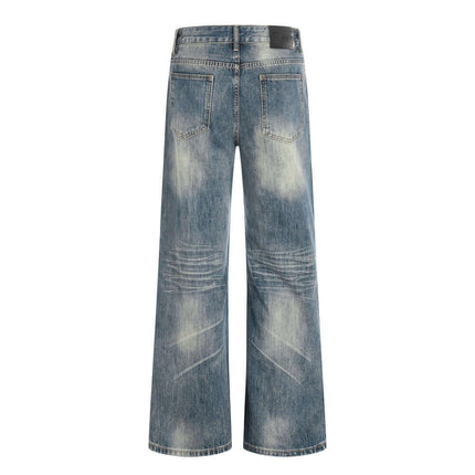 Close-up fabric and fit of Washed Ground White Denim Flared