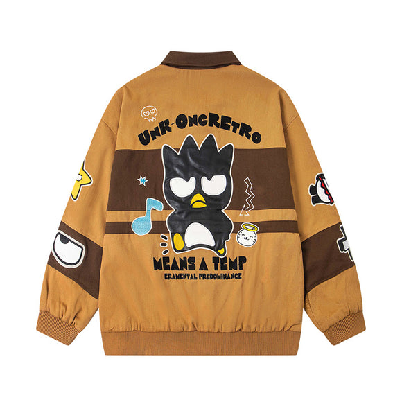 Retro Muted Street Style Fun Cartoon Embroidered Jacket Outerwear Unisex Casual Top Trendy