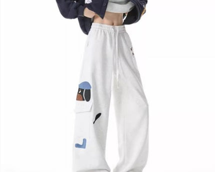 Pantalons de survêtement brodés pour chien Style Homme rétro à poches multiples Pantalons décontractés polyvalents à cordon de serrage amples et athlétiques de rue