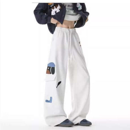 Embroidered Dog Sweatpants – Loose Fit featuring playful dog embroidery and a relaxed streetwear style.