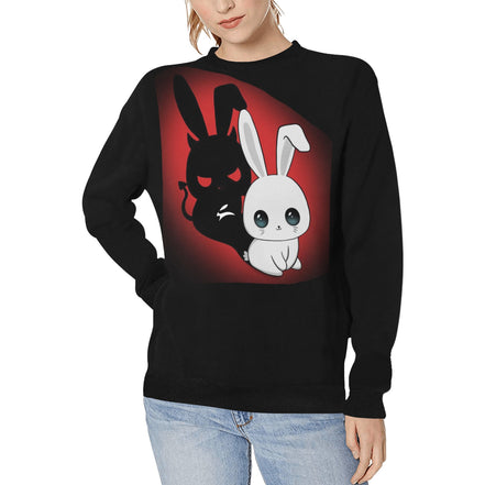 Maglione Grafico Nero – Grozavu Dual Bunny Edition
