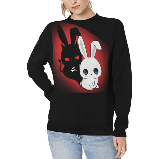 Pulover Grafic Negru – Grozavu Dual Bunny Edition