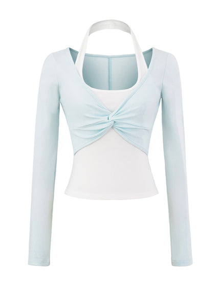 T-shirt à manches longues à col suspendu pour femmes