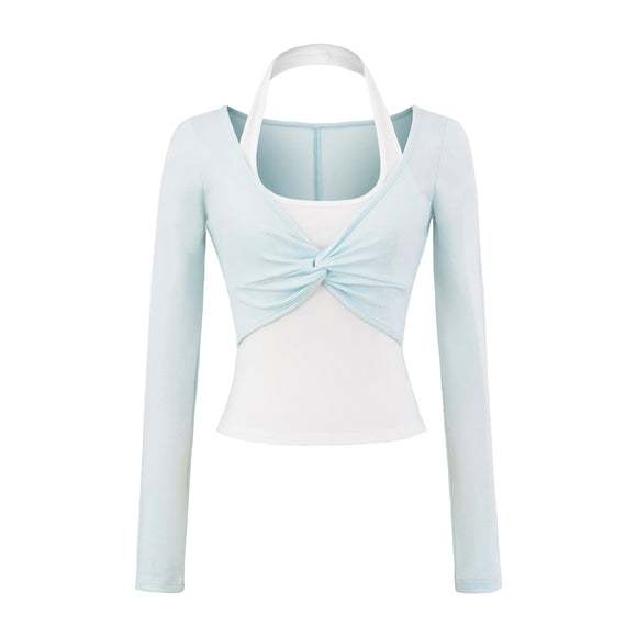 Hanging neck long sleeved T-shirt women's top