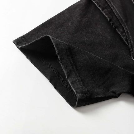 Washed Spliced Distressed T-Shirt – Loose Fit sleeve detail showing premium distressed fabric and relaxed fit