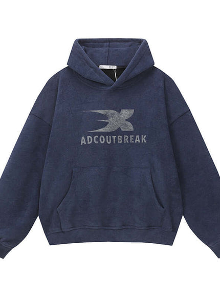 Back view of Gray letter print oversized hoodie thickened by Grozavu